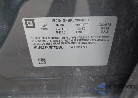 2011 Chevrolet Cruze Ls из США, поврежденный, VIN 1G1PC5SH4B7123986